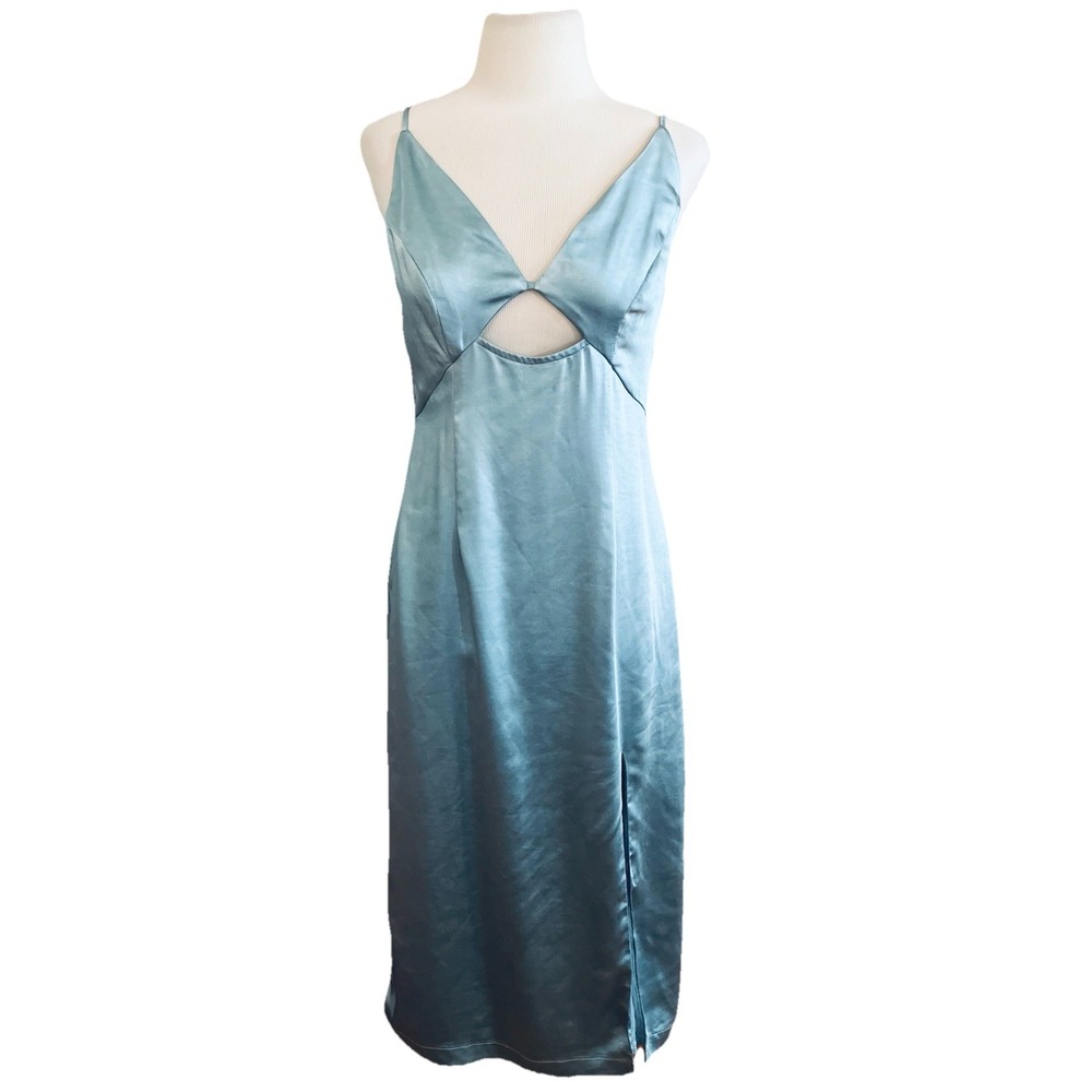 Lulus slip Dress‎ Sz M Aqua Blue Satin Cottagecore BalletCore